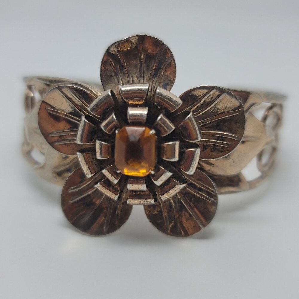 Antique Art Deco Sterling & Rhinestone Cuff